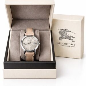 Burberry Beige Leather Strap Watch BU9021 Swiss rare discontinued